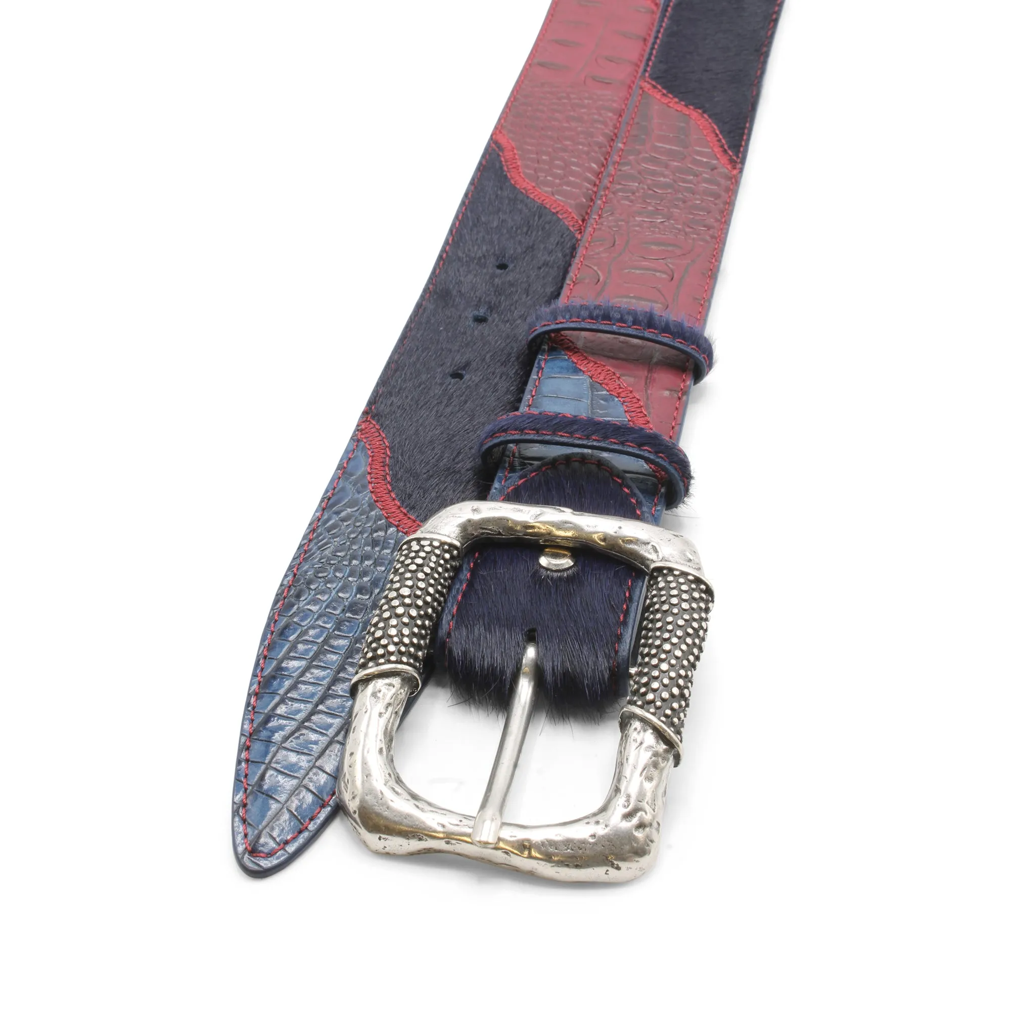 Greystoke Triple Navy/Burgundy Mix Centre Prong Belt