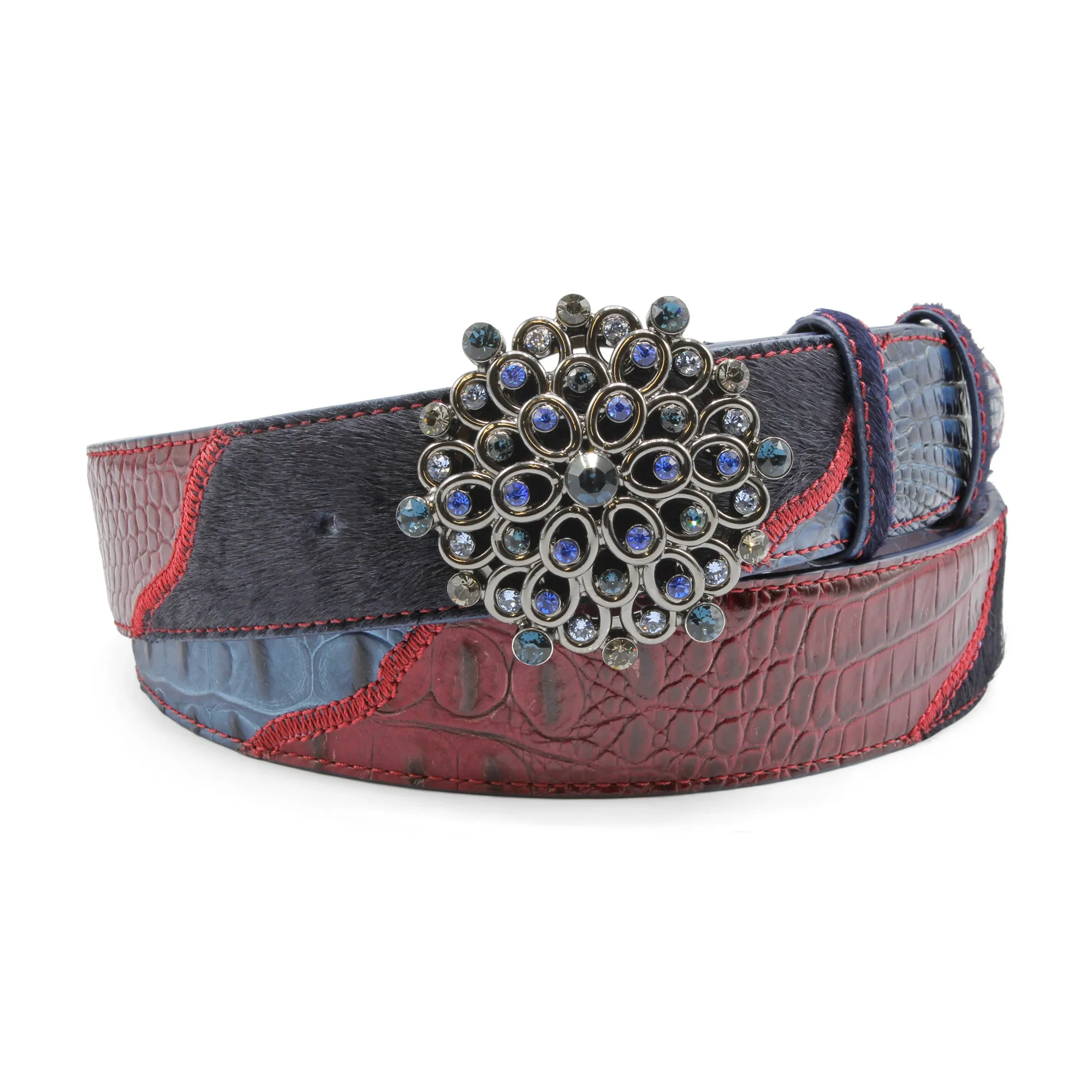 Greystoke Triple Navy/Burgundy Mix Crystals Starburst Belt