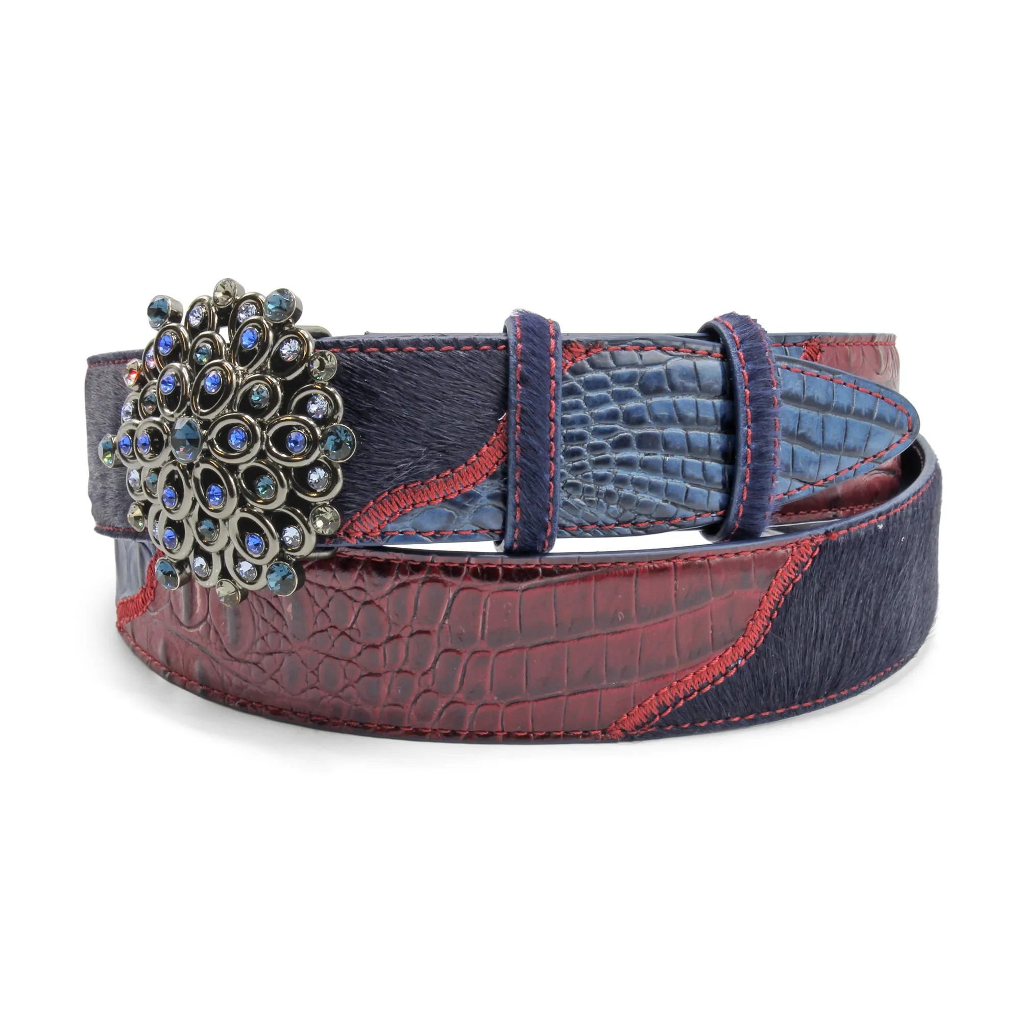 Greystoke Triple Navy/Burgundy Mix Crystals Starburst Belt