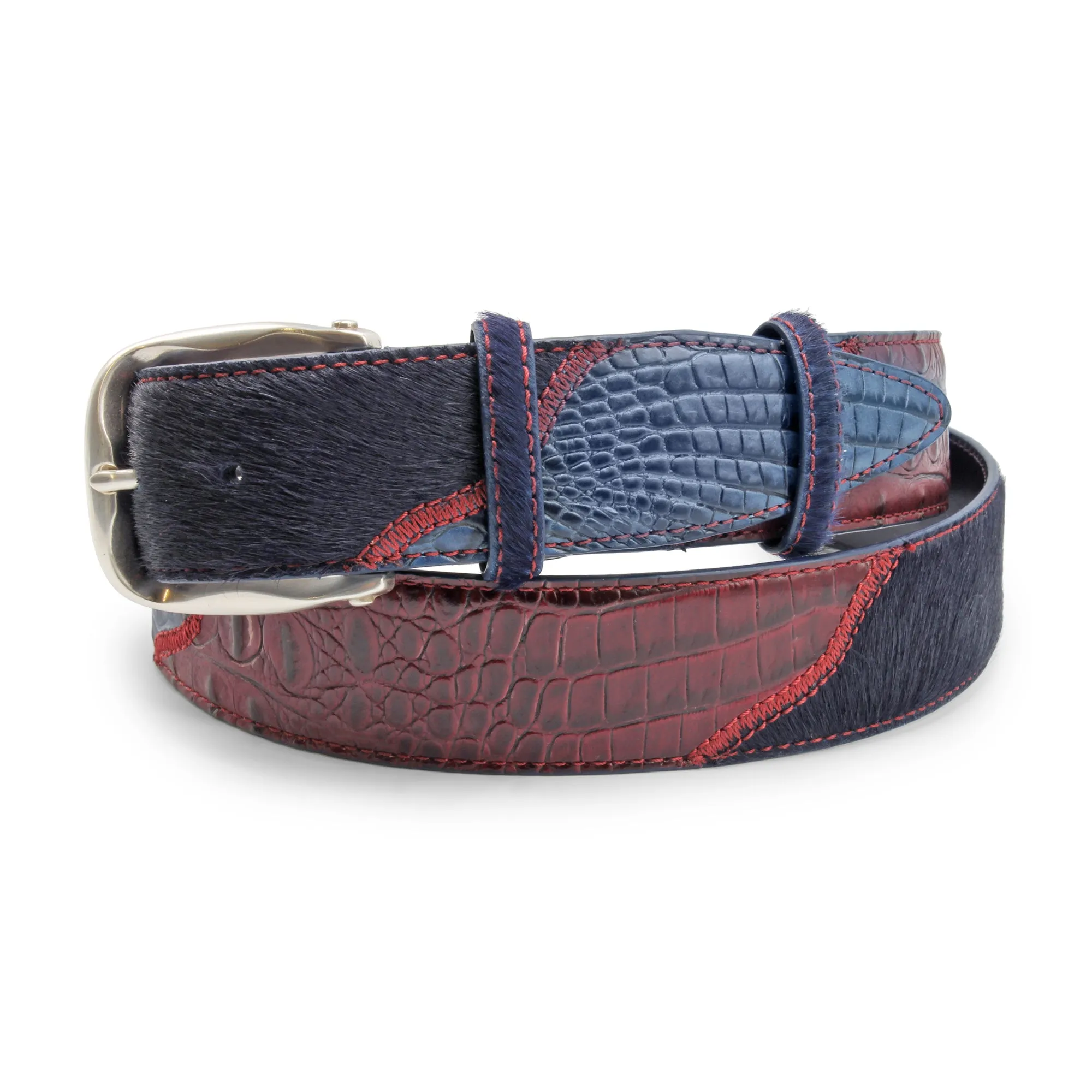 Greystoke Triple Navy/Burgundy Mix Fluted Belt