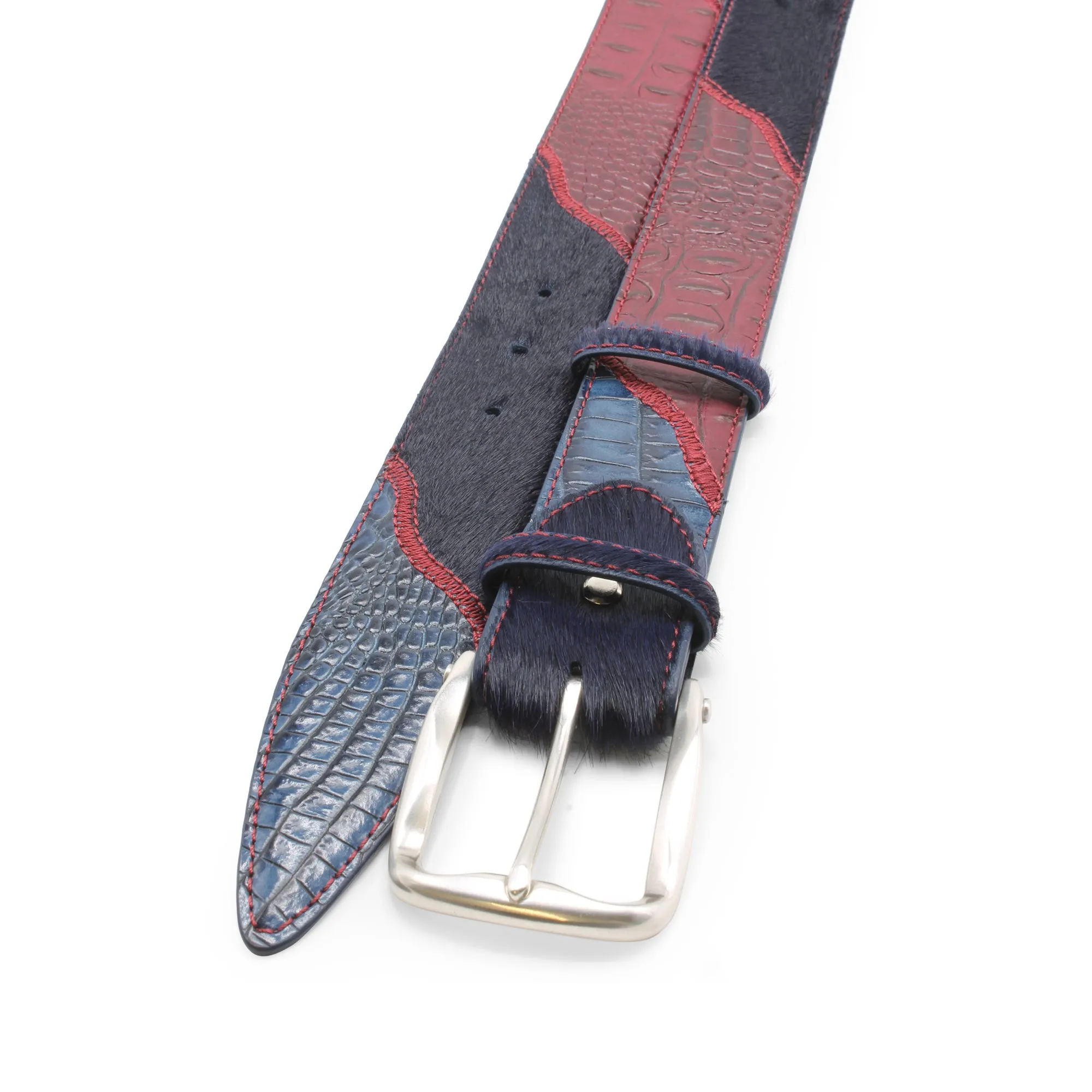 Greystoke Triple Navy/Burgundy Mix Fluted Belt