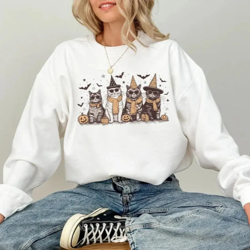 Halloween Kitty Printed Comfy Sweatshirts