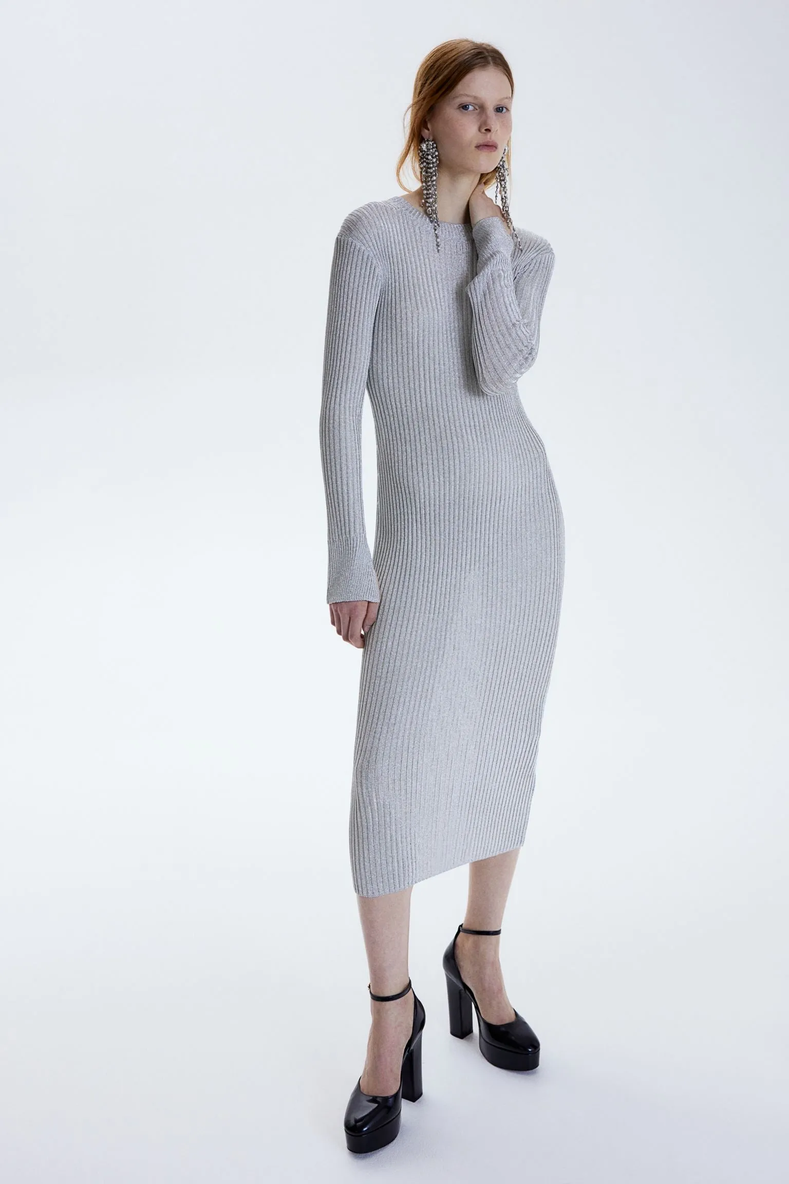 H&M Shimmery Rib-knit dress, silver