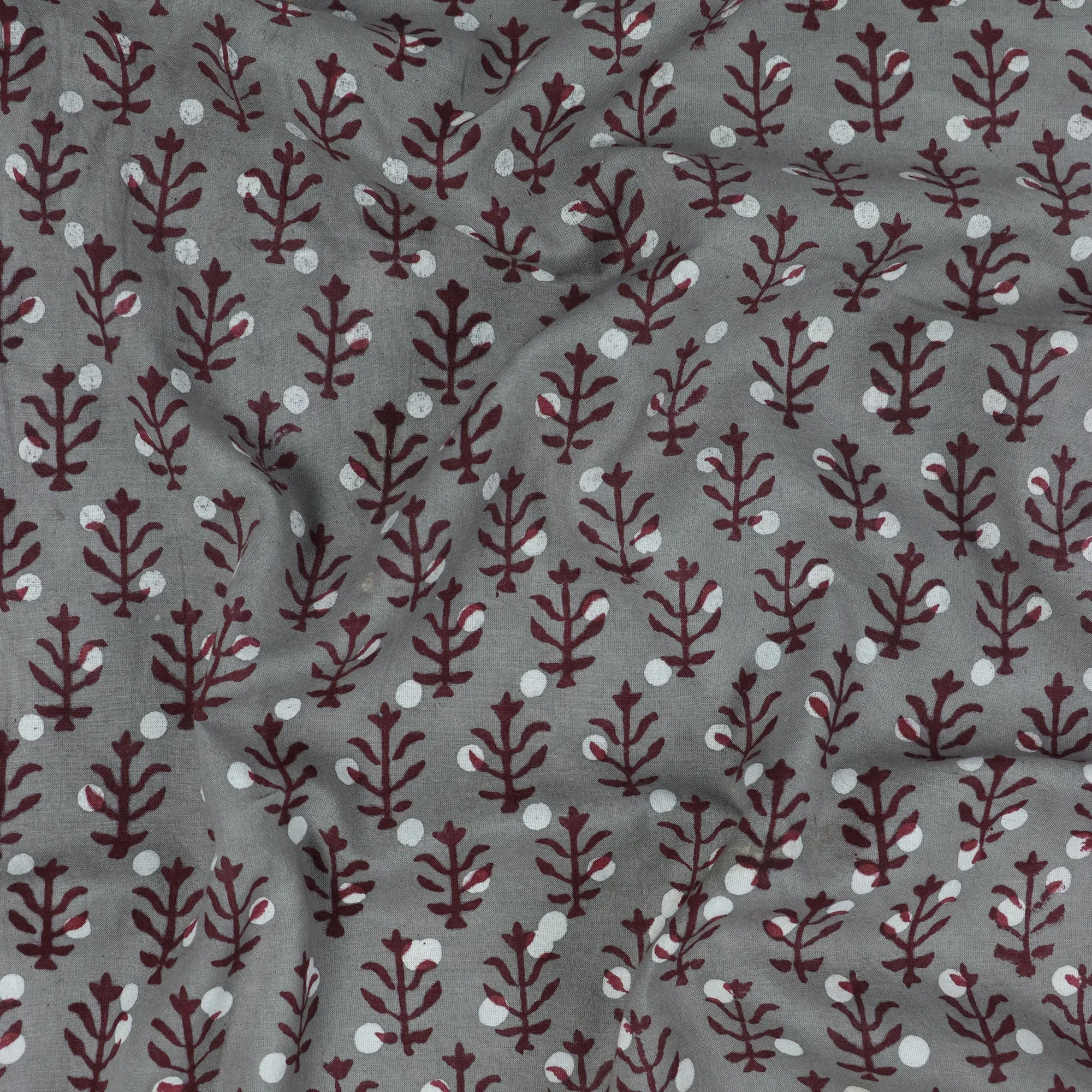 Hand Block Red Leaf Printed Cotton Fabric For Dress Material