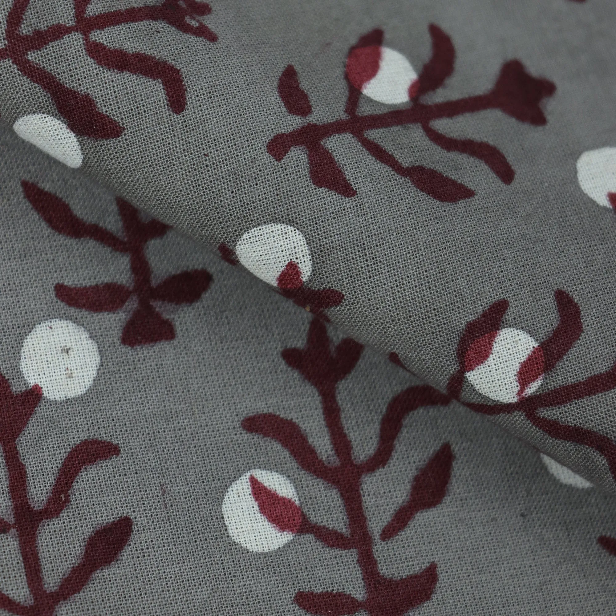 Hand Block Red Leaf Printed Cotton Fabric For Dress Material