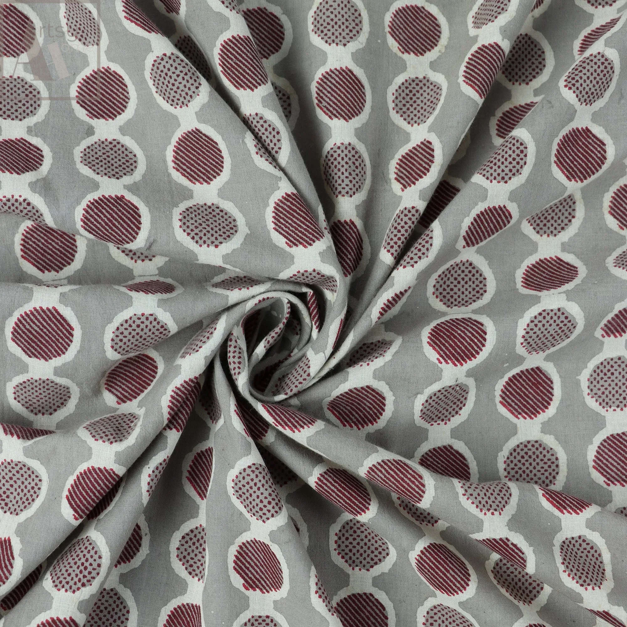 Hand Block Red Polka Dots Cotton Dress Fabric