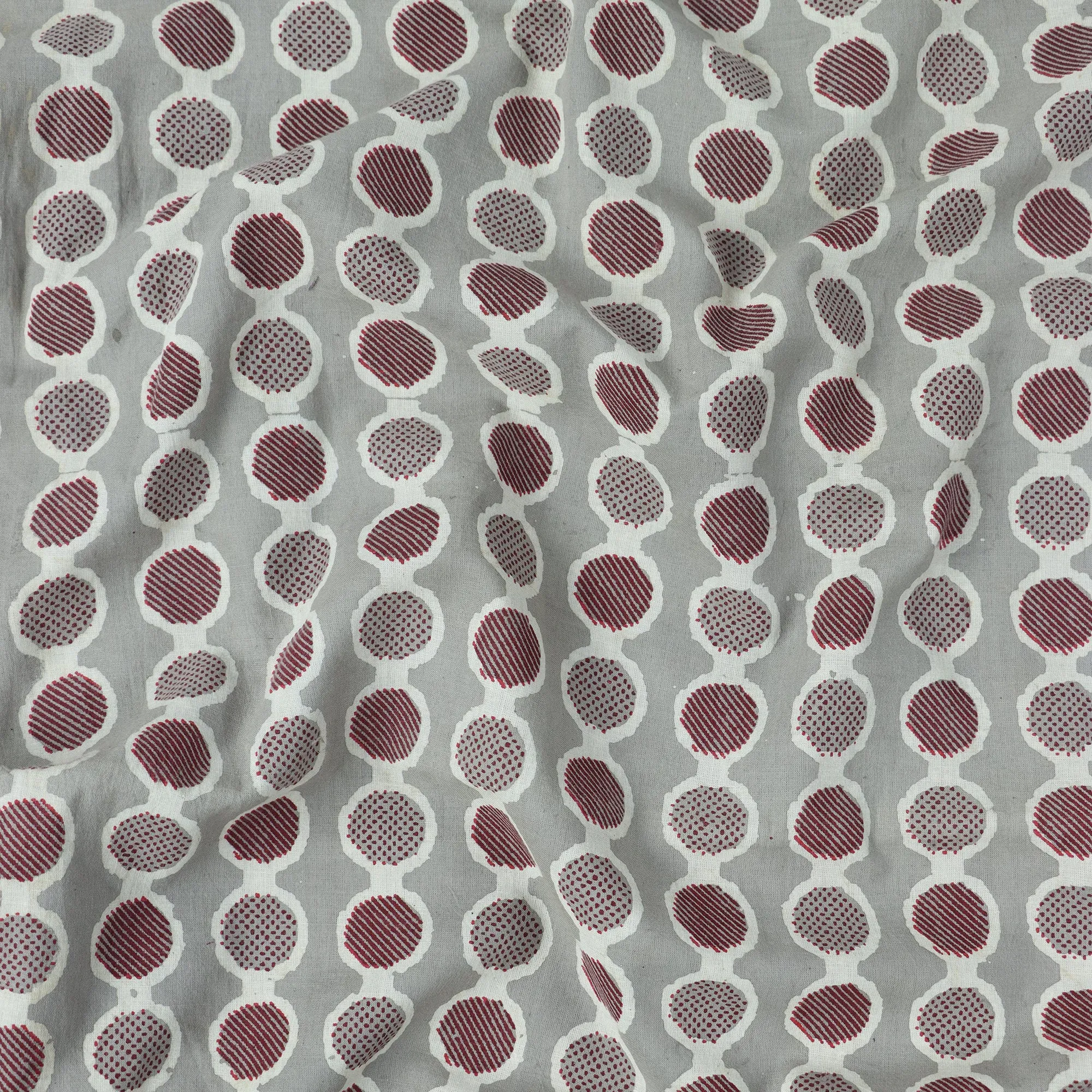 Hand Block Red Polka Dots Cotton Dress Fabric