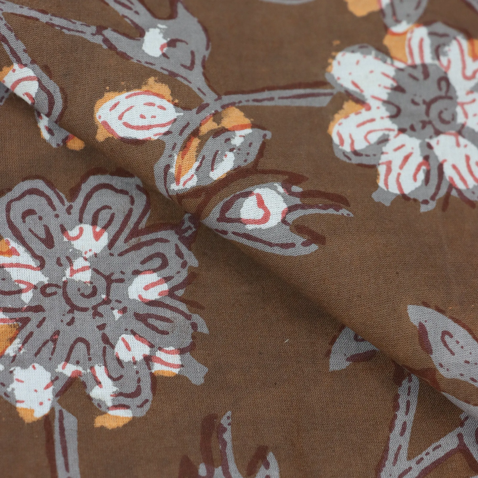 Hand Block White Floral Printed Kantha Fabric For Dress