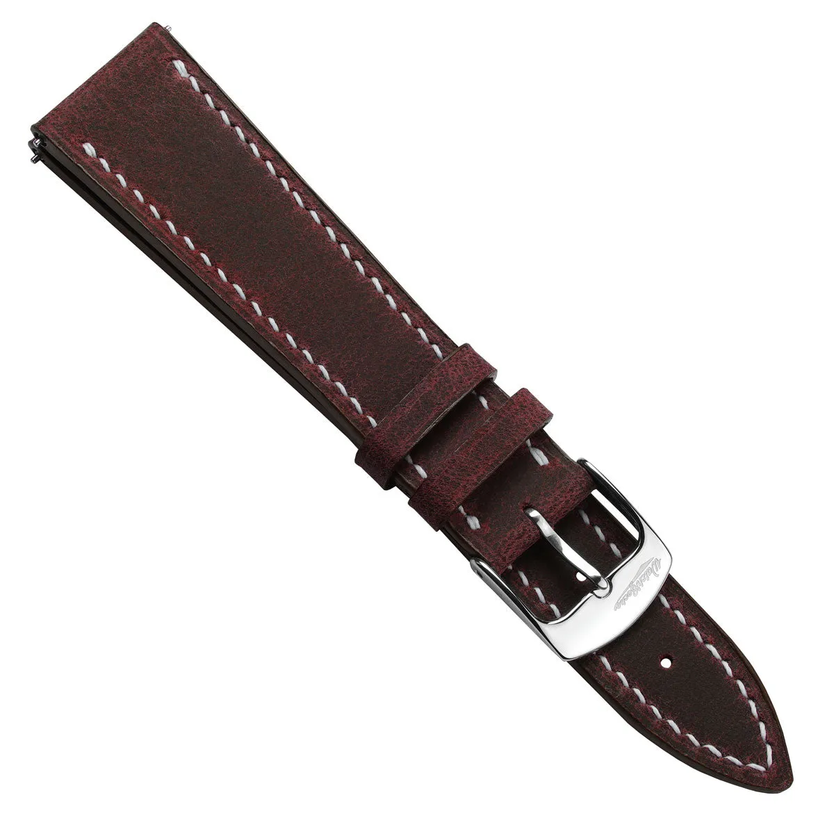 Hand Stitched Crazy Horse Leather Watch Strap - Bordeaux