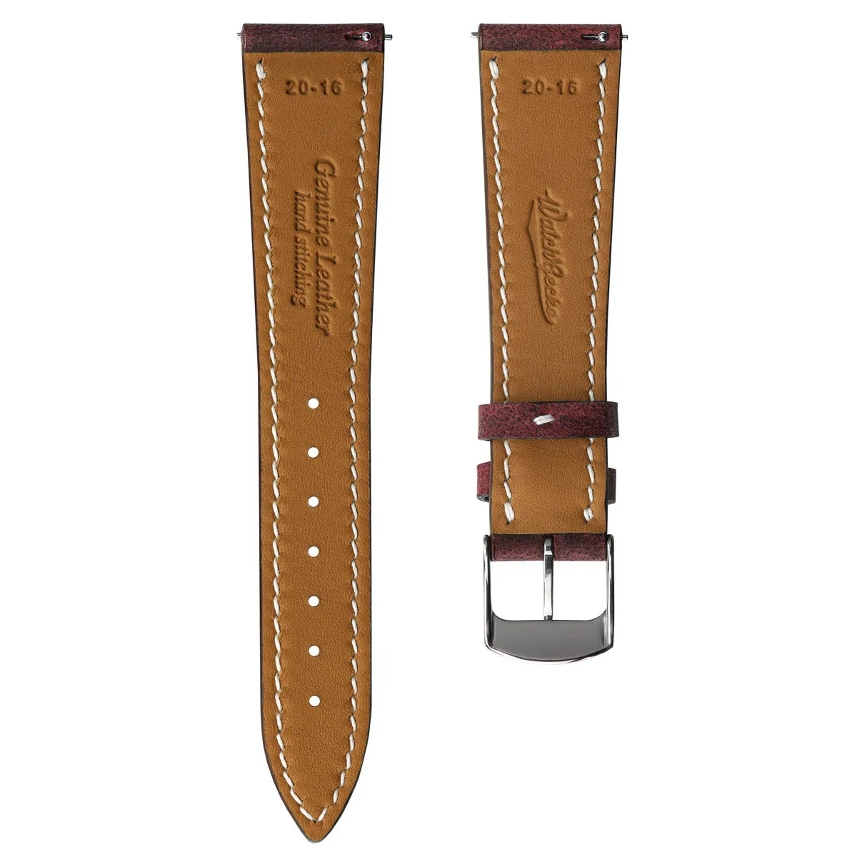 Hand Stitched Crazy Horse Leather Watch Strap - Bordeaux