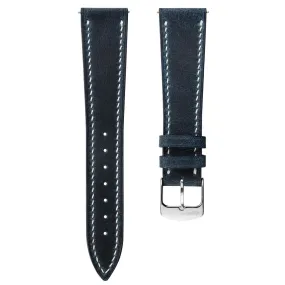 Hand Stitched Crazy Horse Leather Watch Strap - Peacock Blue