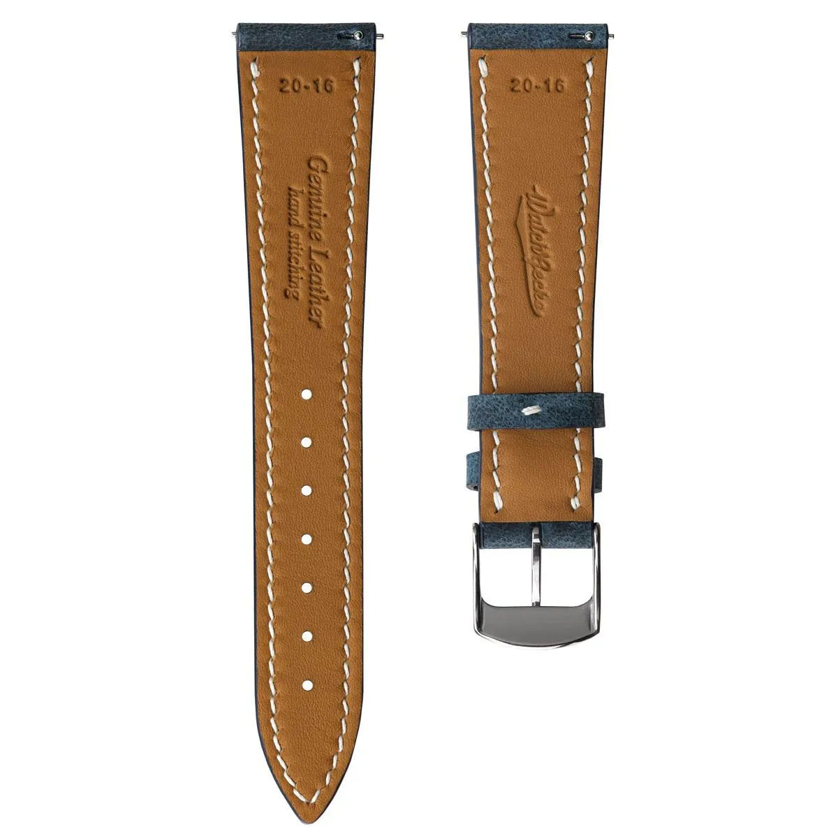 Hand Stitched Crazy Horse Leather Watch Strap - Peacock Blue