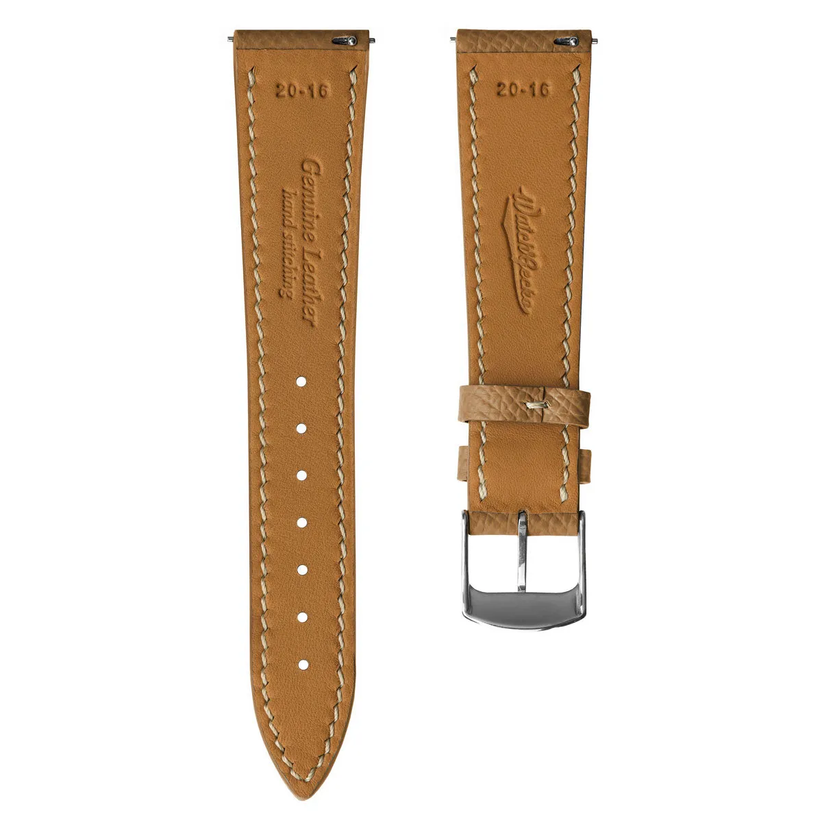 Hand Stitched Epsom Alpine Leather Watch Strap - Light Brown