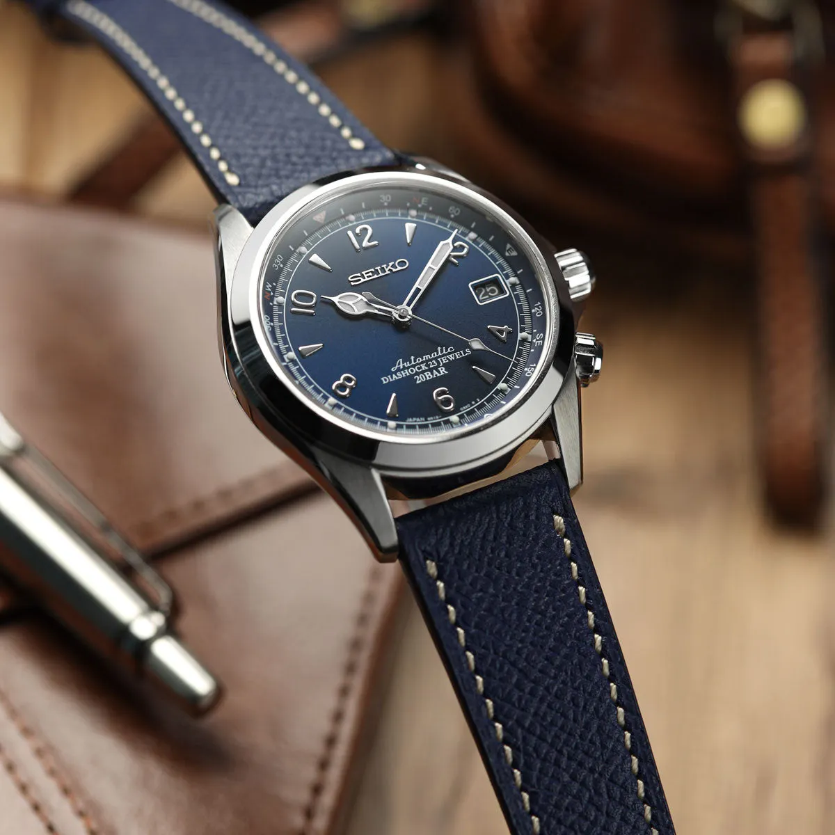 Hanley Textured Epsom Leather Watch Strap - Dark Blue