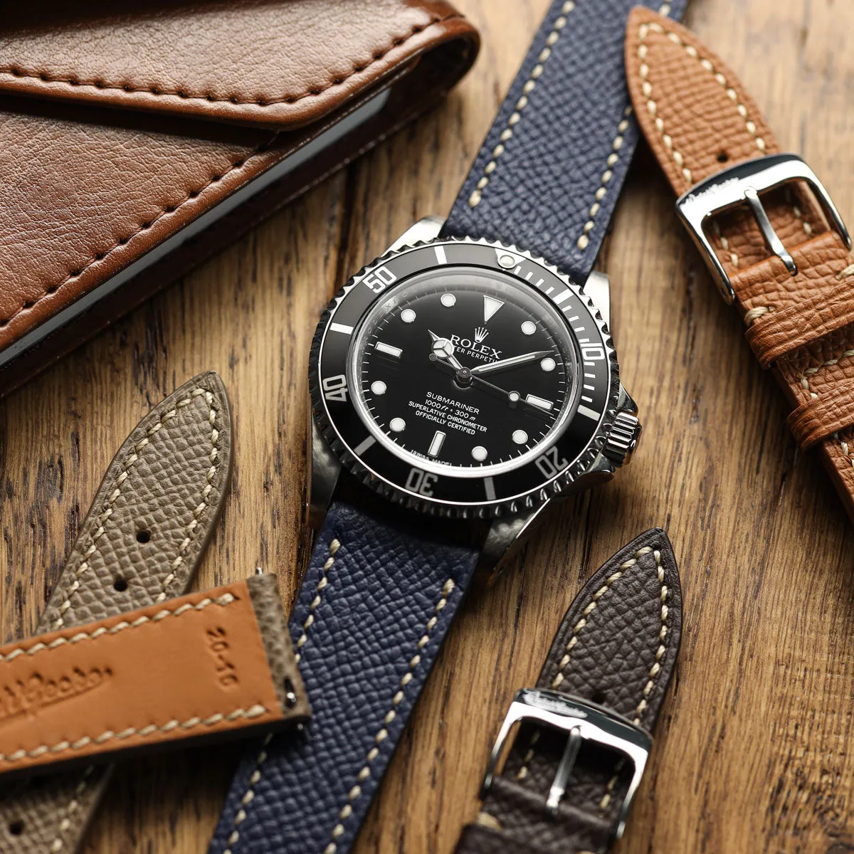 Hanley Textured Epsom Leather Watch Strap - Dark Blue