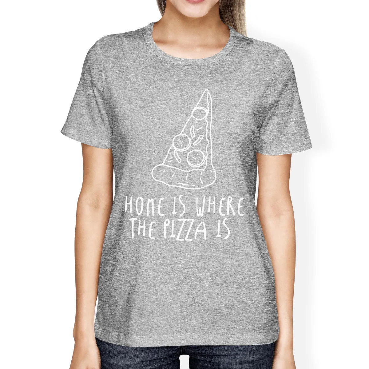 Home Where Pizza Is Woman's Heather Grey Top Funny Graphic T-shirt