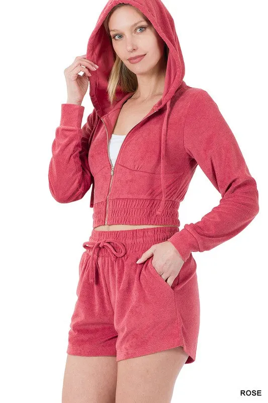 Hoodie and Short Set - rose, blue gray