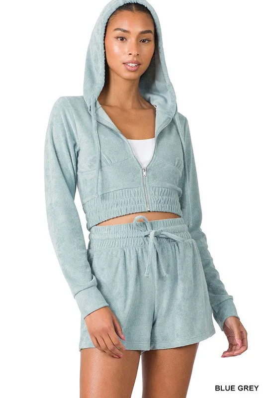 Hoodie and Short Set - rose, blue gray