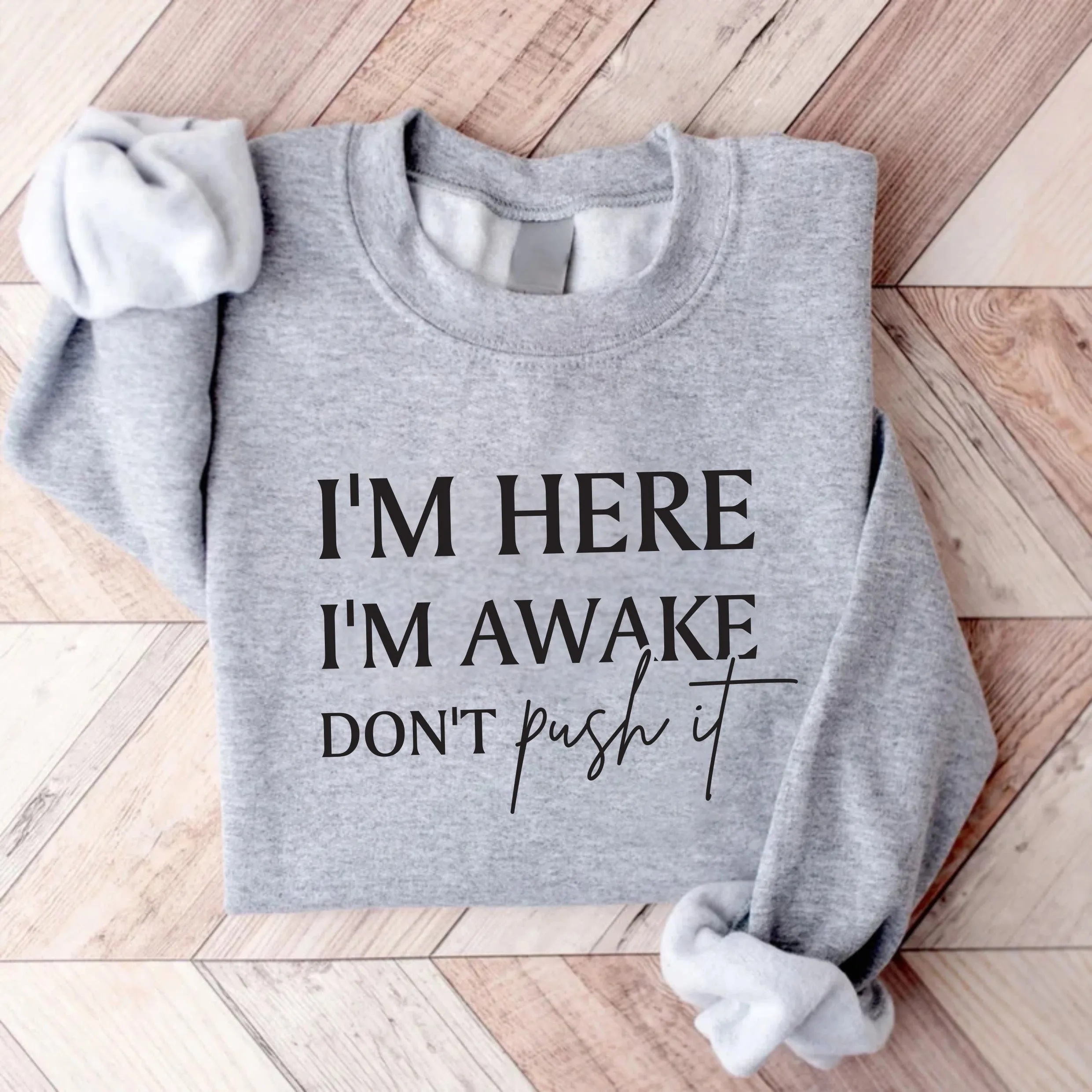 I'm Here I'm Awake Don't Push It Sweatshirt, Funny Gamer Apparel