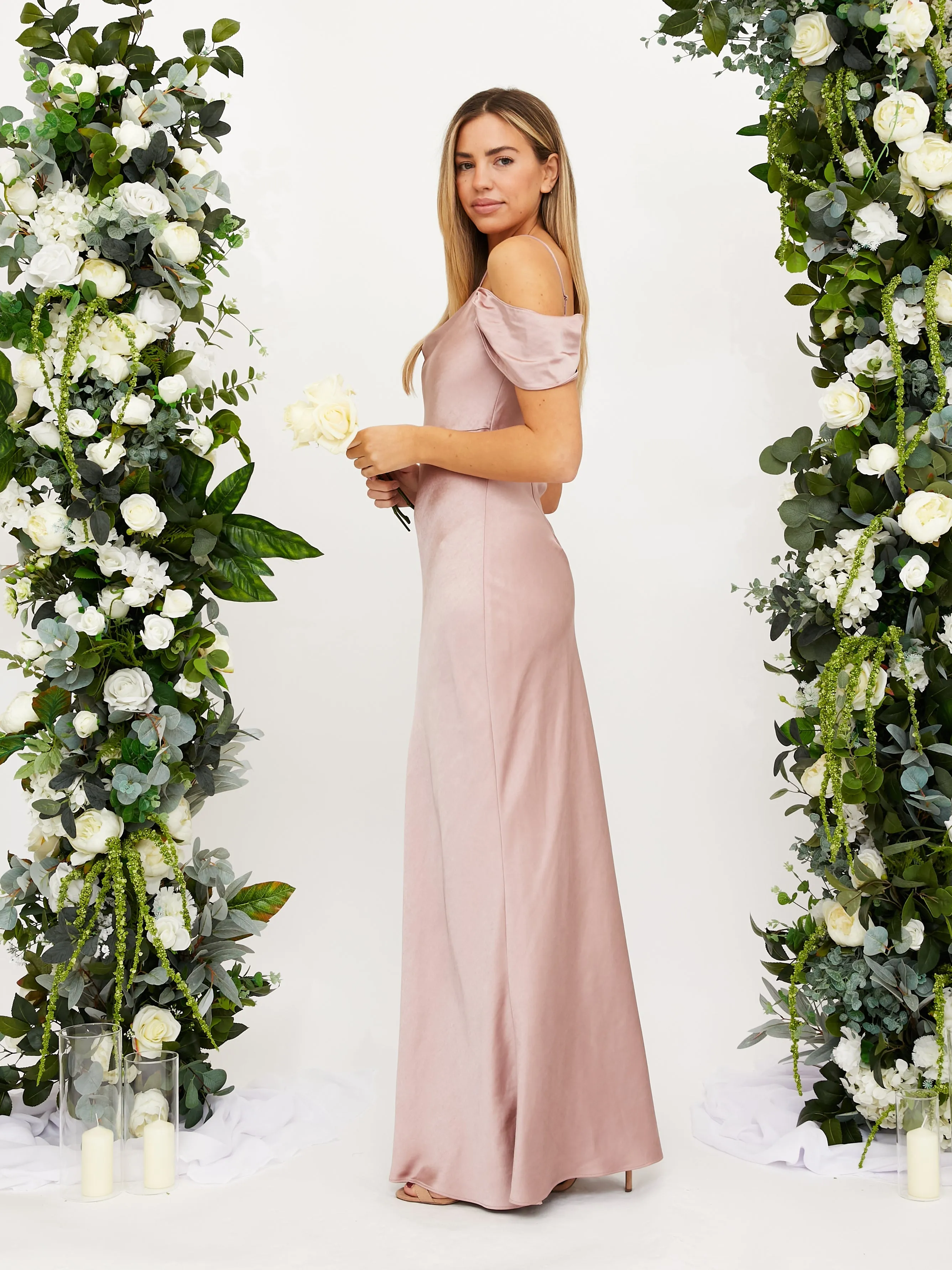 IMPERFECT Cowl Neck Maxi Satin Dress / Blush