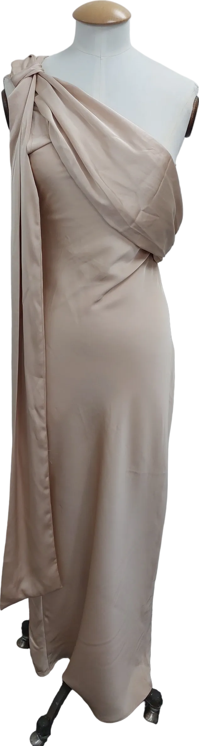 In The Style Nude Asymmetric Draped Neckline Maxi Dress UK 8