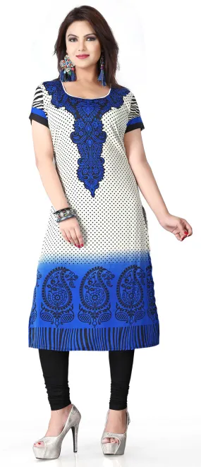 India Tunic Top Long  Kurti Womens Printed Indian Clothing (Blue)