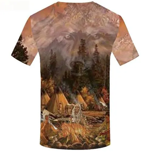 Indians T shirts Men Flame Tshirts Cool Wolf Tshirts Novelty Forest Tshirts Casual Mountain T-shirts 3d Short Sleeve T shirts