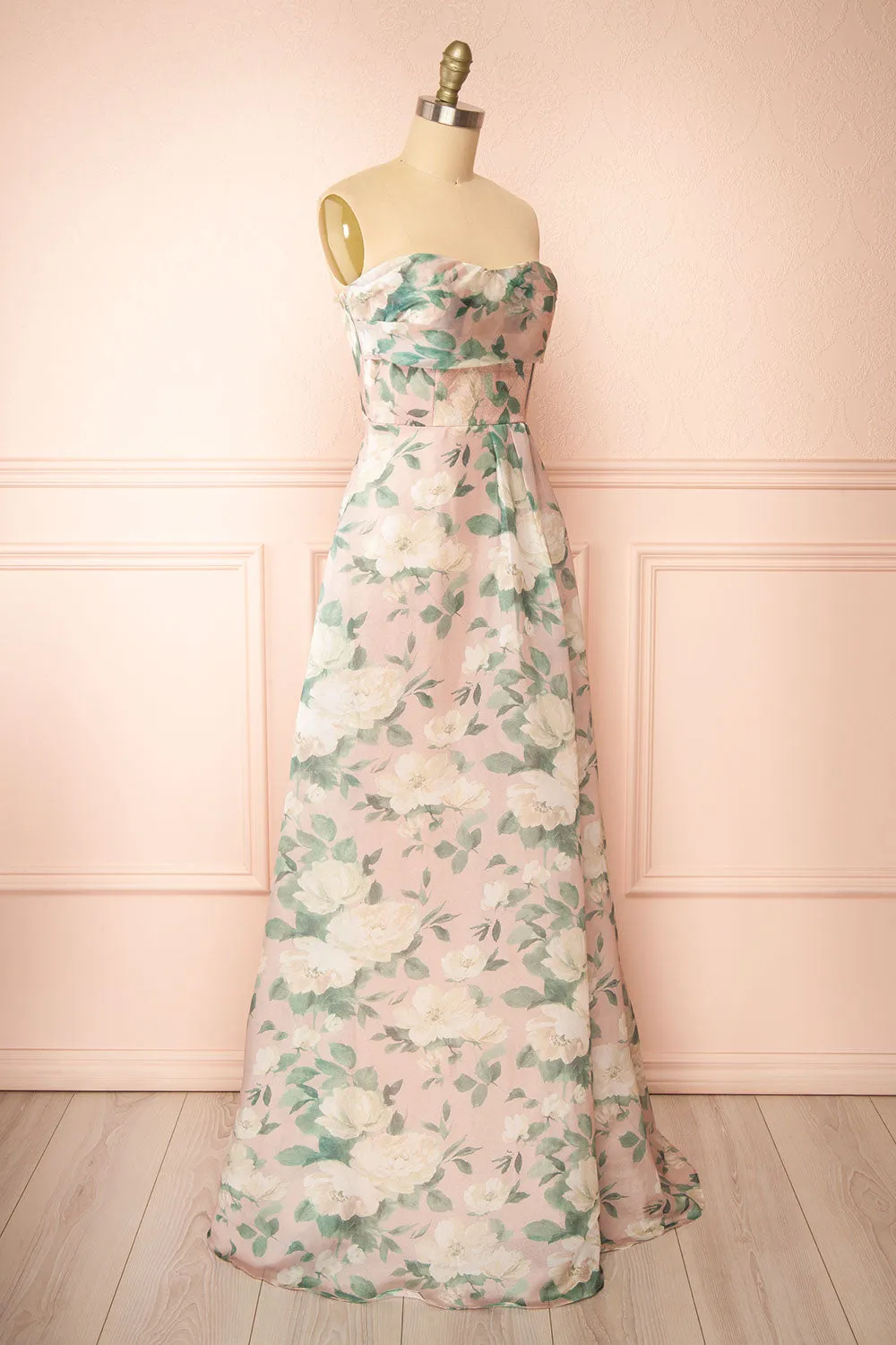 Janine Blush | Strapless Floral Maxi Dress