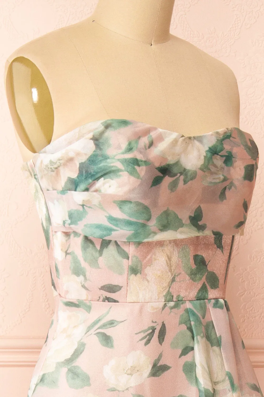 Janine Blush | Strapless Floral Maxi Dress