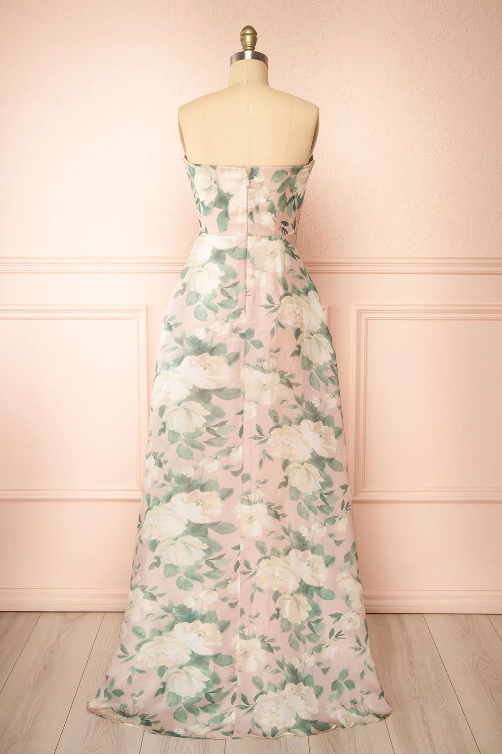 Janine Blush | Strapless Floral Maxi Dress