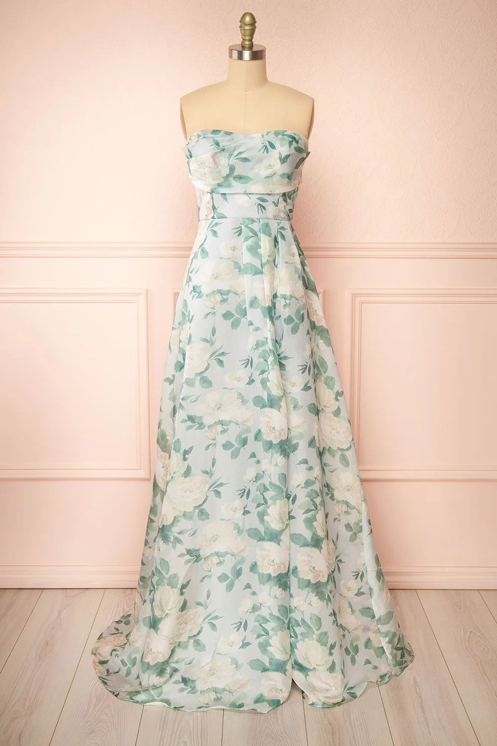 Janine | Light Blue Strapless Floral Maxi Dress