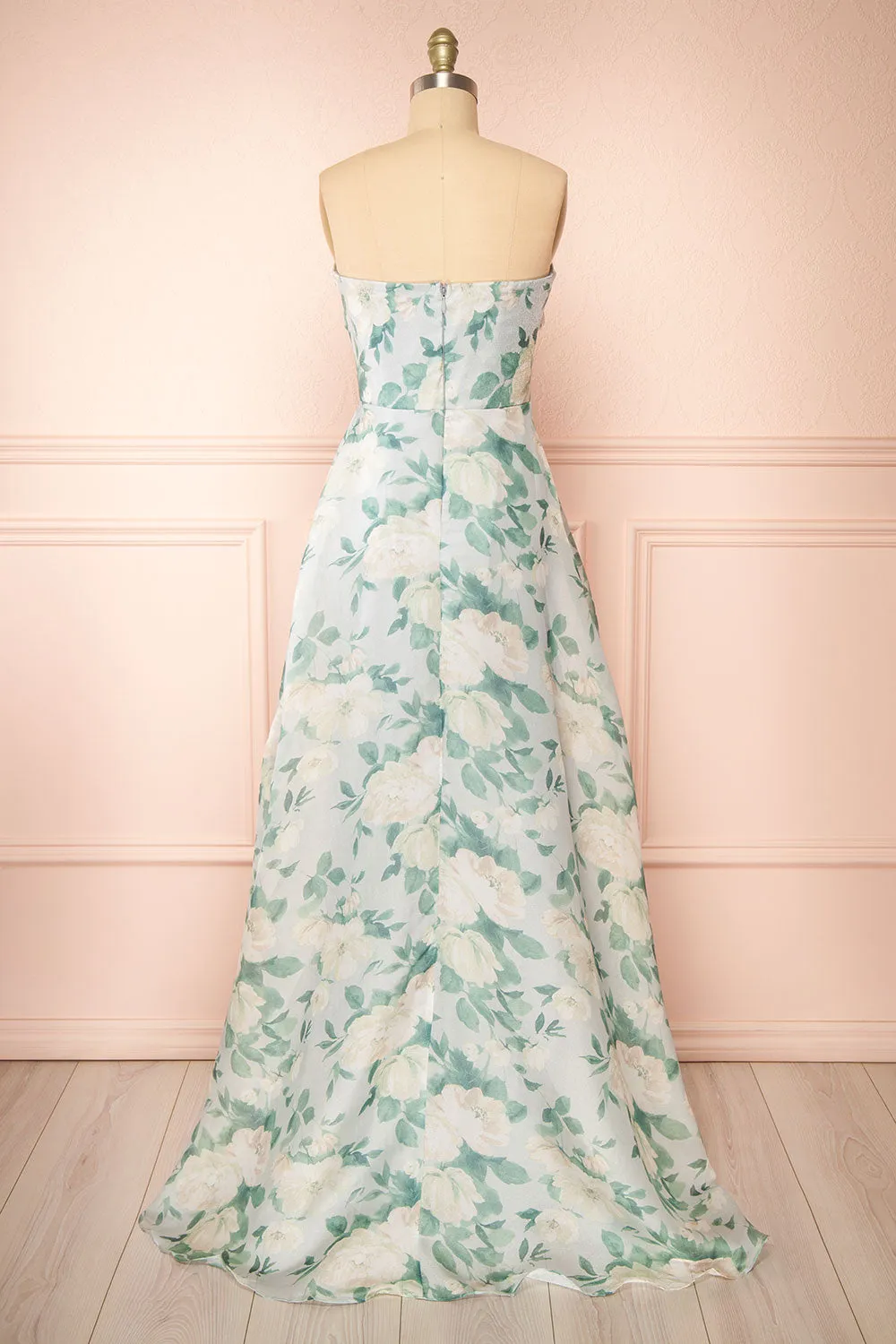 Janine | Light Blue Strapless Floral Maxi Dress