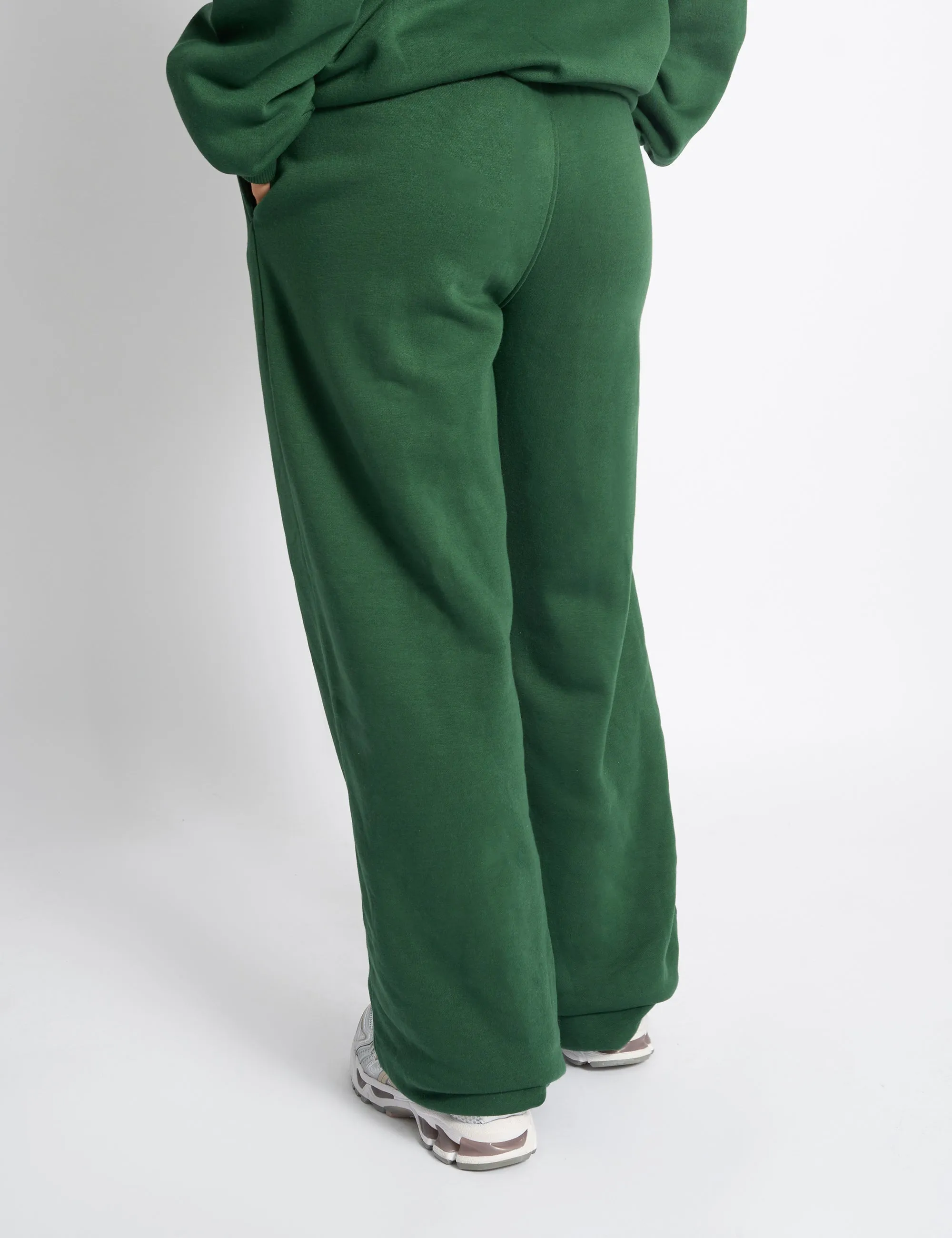 Kaiia Snowflake Logo Ribbed Waistband Wide Leg Joggers Forest Green