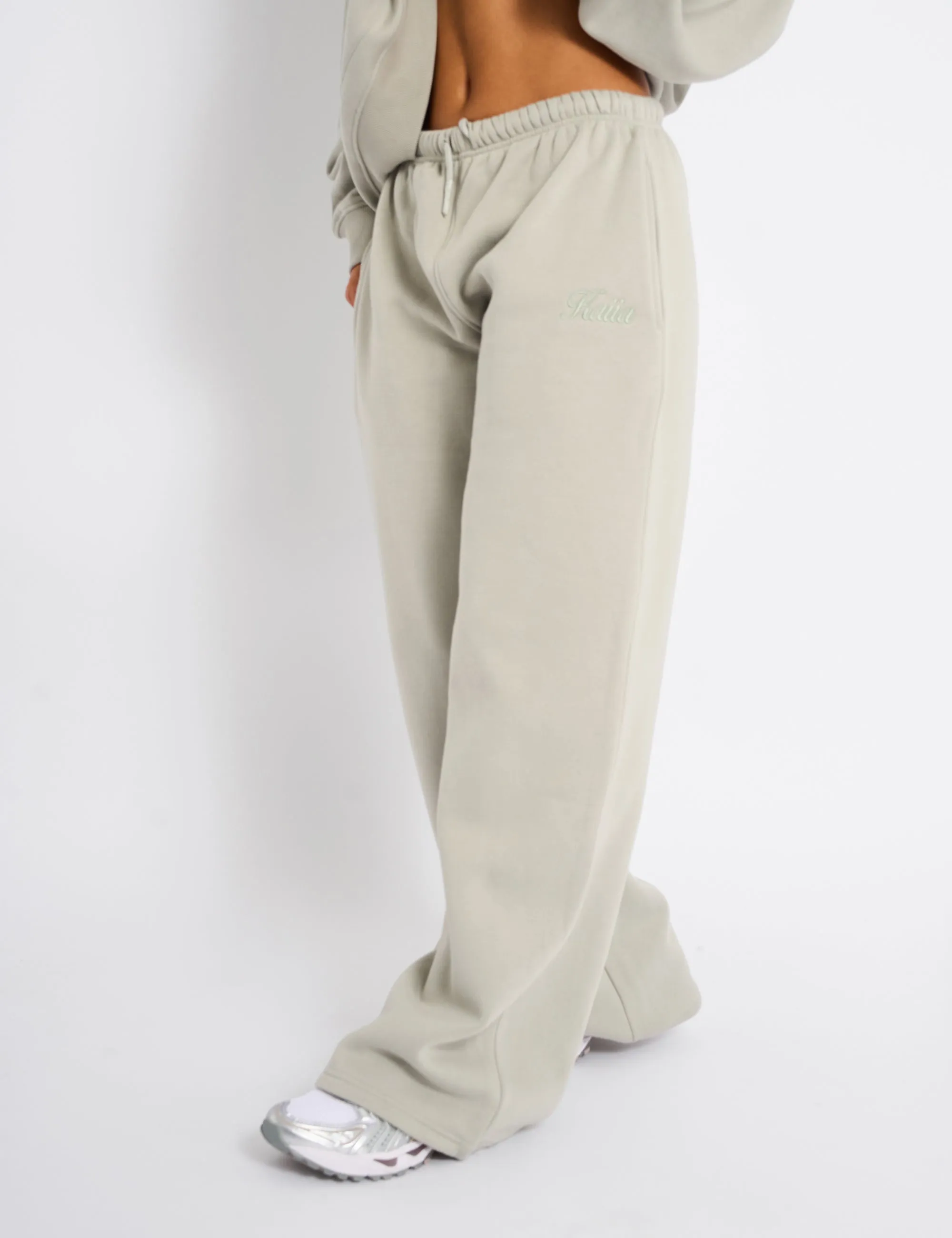 Kaiia Studio Script Logo Wide Leg Joggers Matcha