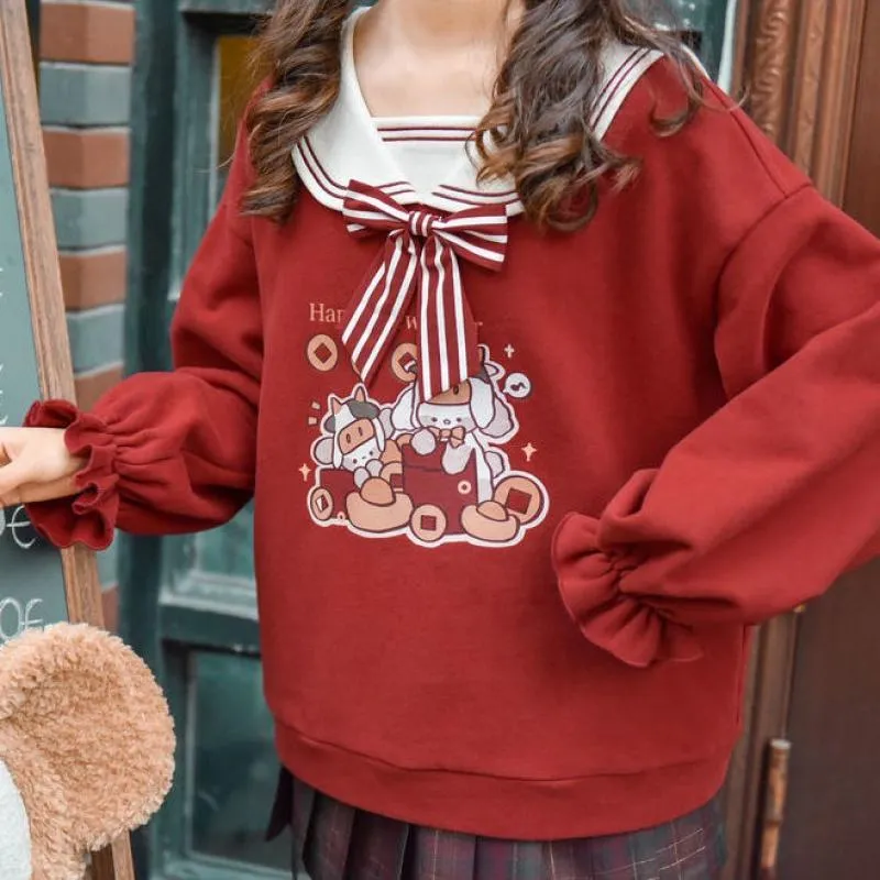 Kawaii Elegance: Harajuku Sailor Collar Cartoon Sweatshirt - Embrace Cute Comfort! 🎀👚