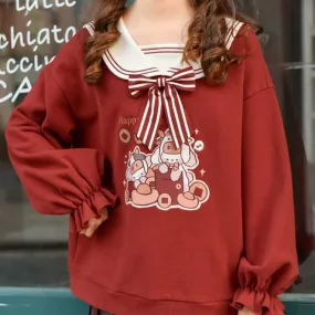 Kawaii Elegance: Harajuku Sailor Collar Cartoon Sweatshirt - Embrace Cute Comfort! 🎀👚