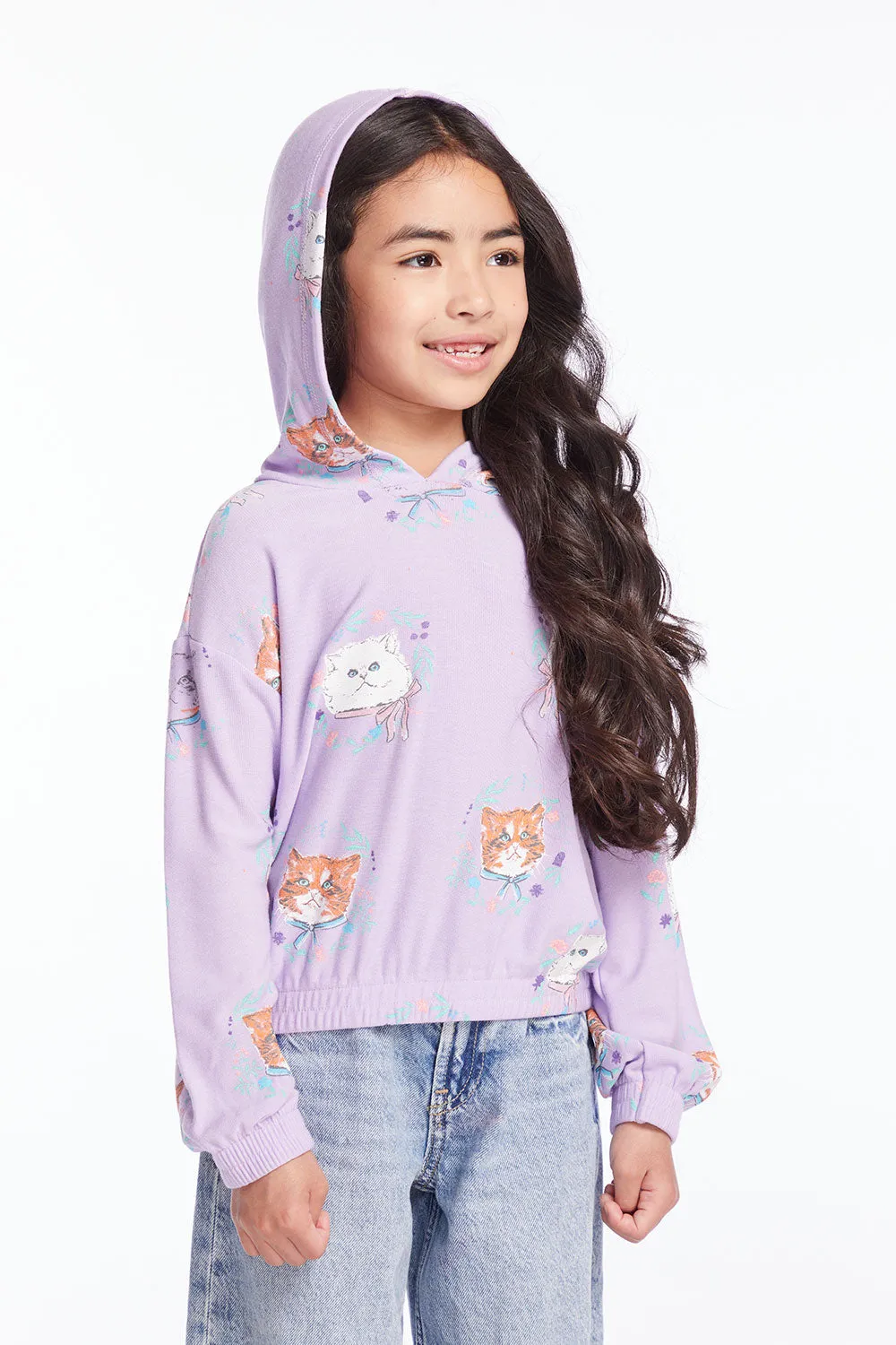 Kitten Wreaths Girls Pullover Hoodie