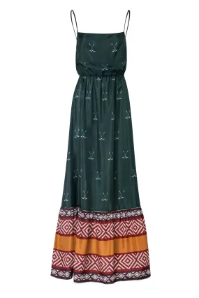 La Polera Silk Maxi Dress / Green Mallets