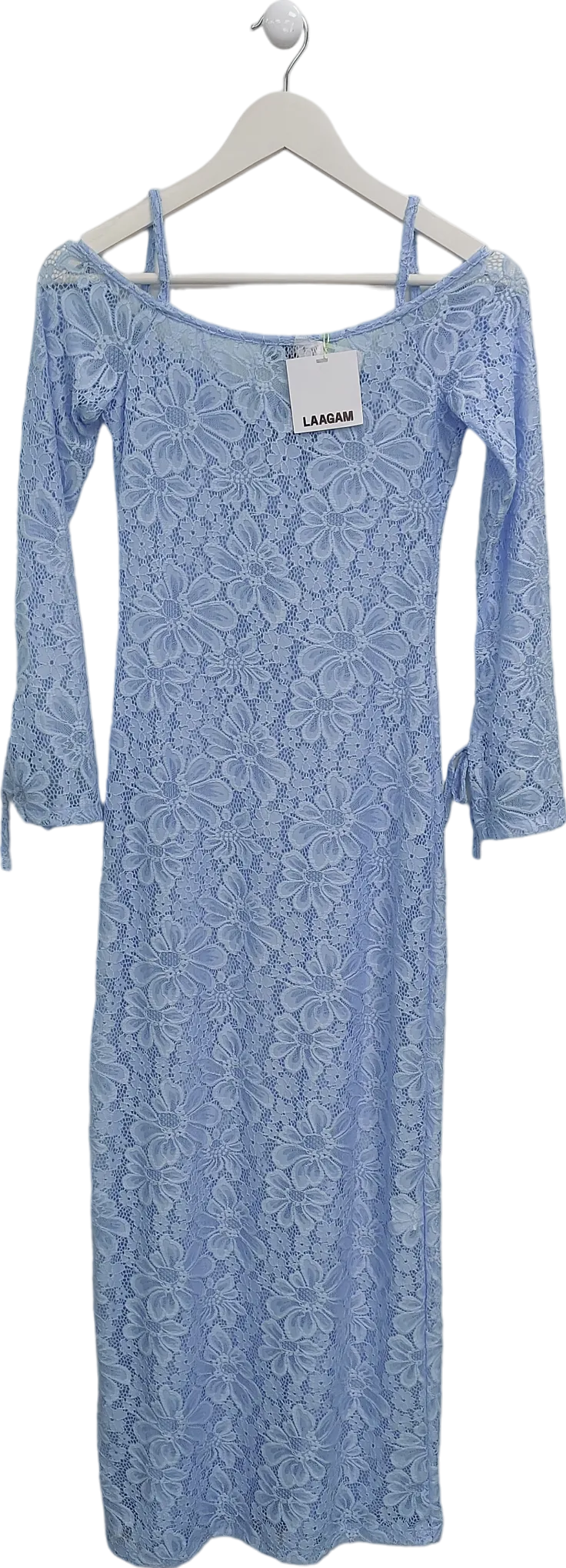 Laagam Blue Lace Off The Shoulder Maxi Dress UK S