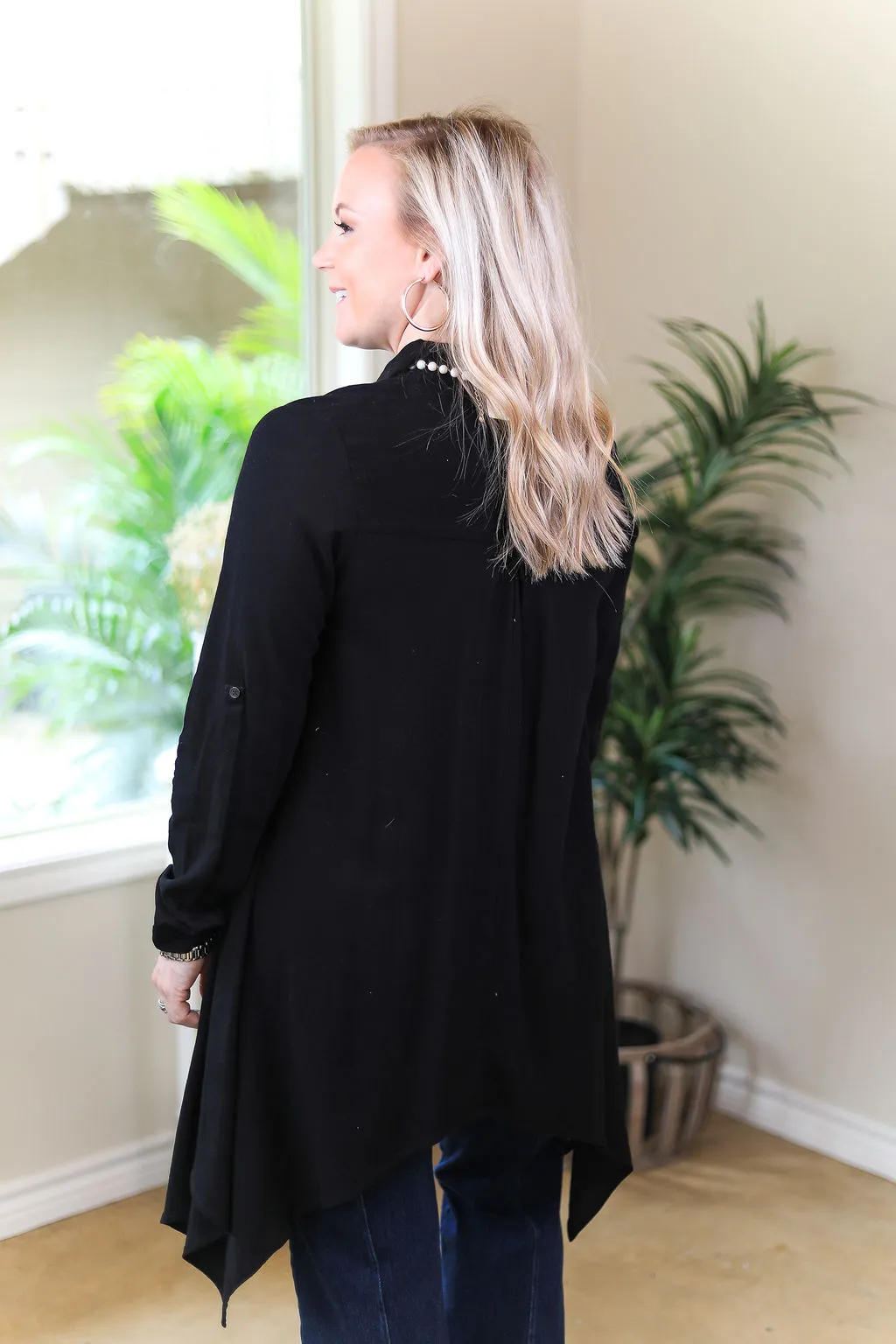 Last Chance Size Small & Medium | Right Impression Linen Button Up Handkerchief Tunic in Black