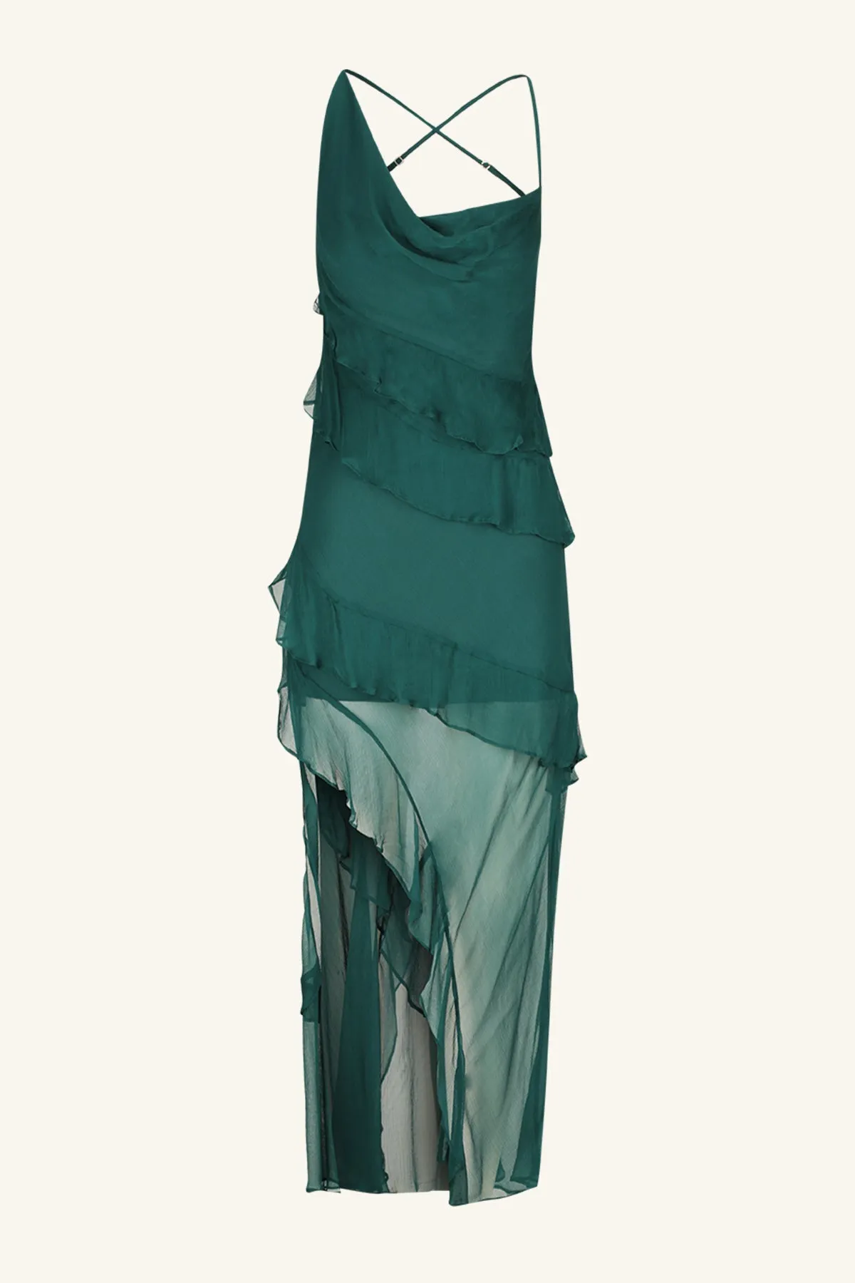 LAYLA ASYMMETRICAL RUFFLE MAXI DRESS - DARK TEAL