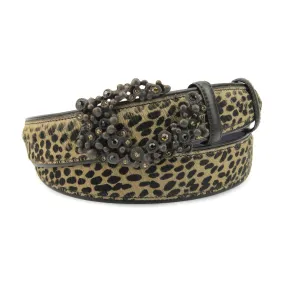 Leopard Print Pony Hair Bubble Crystal Swirl Belt