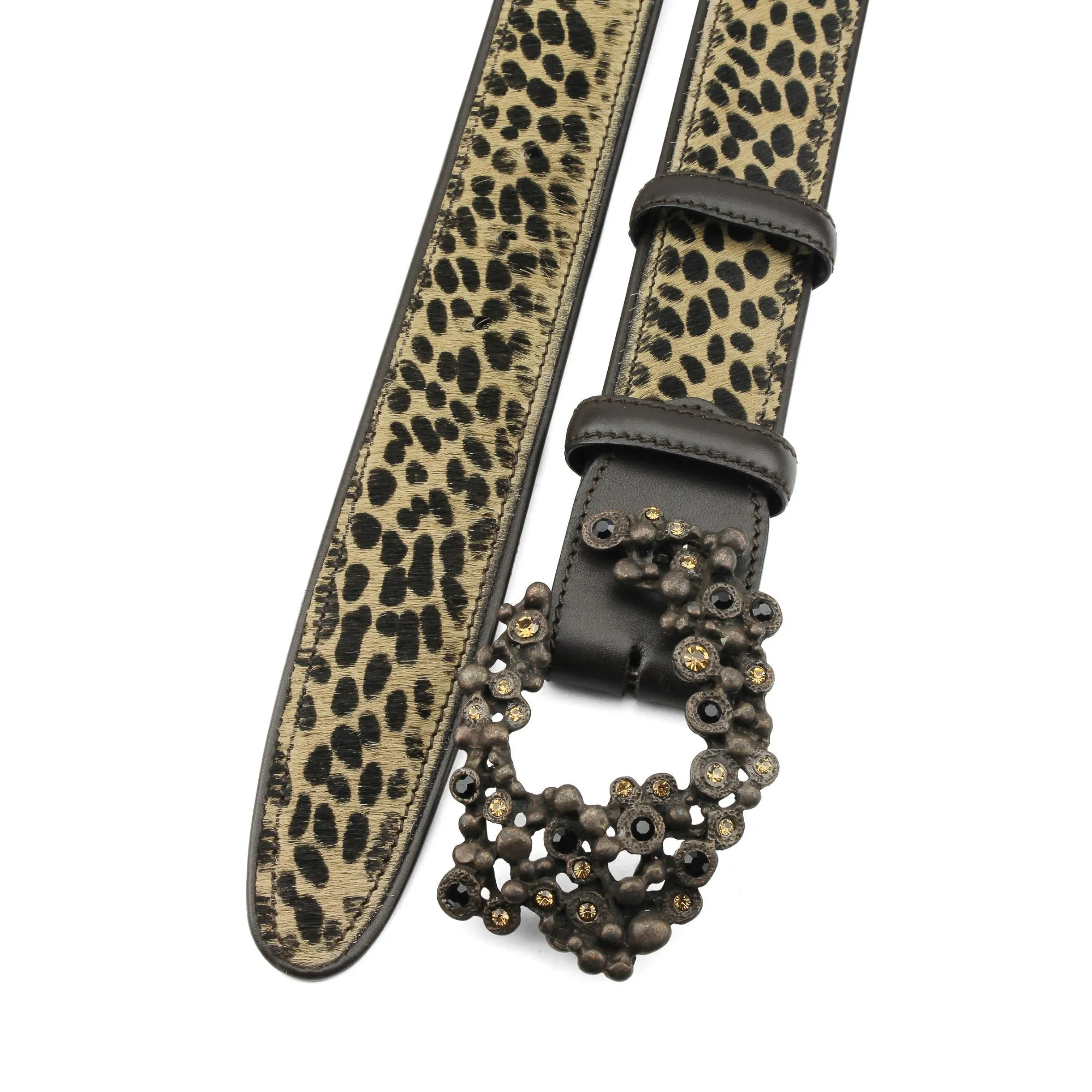 Leopard Print Pony Hair Bubble Crystal Swirl Belt