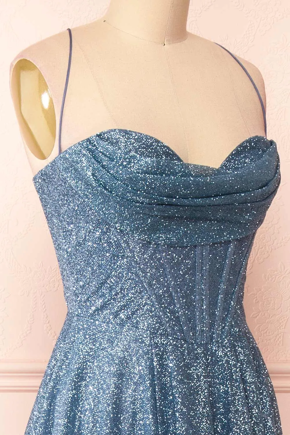 Lexy Blue Grey | Sparkly Cowl Neck Maxi Dress