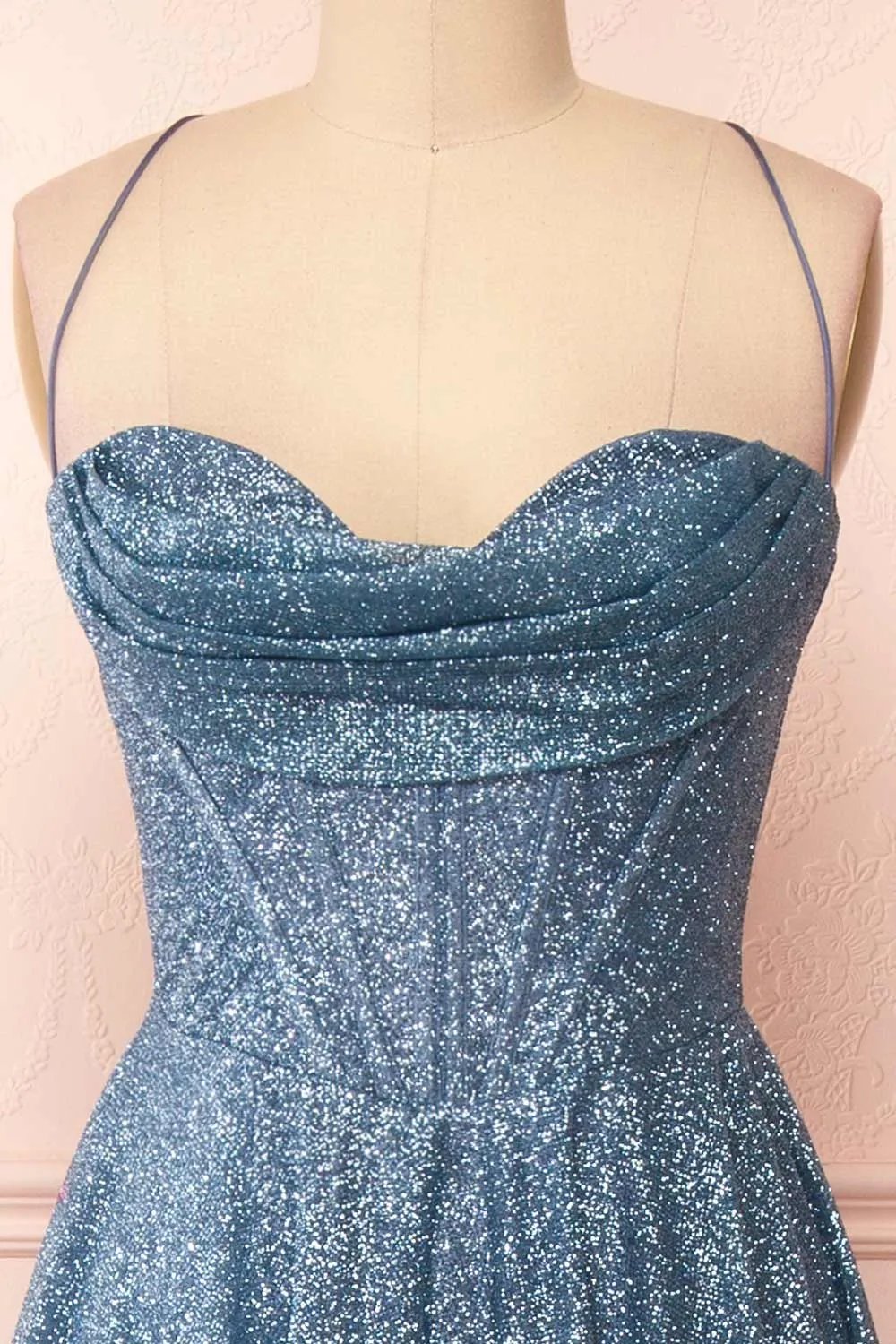 Lexy Blue Grey | Sparkly Cowl Neck Maxi Dress