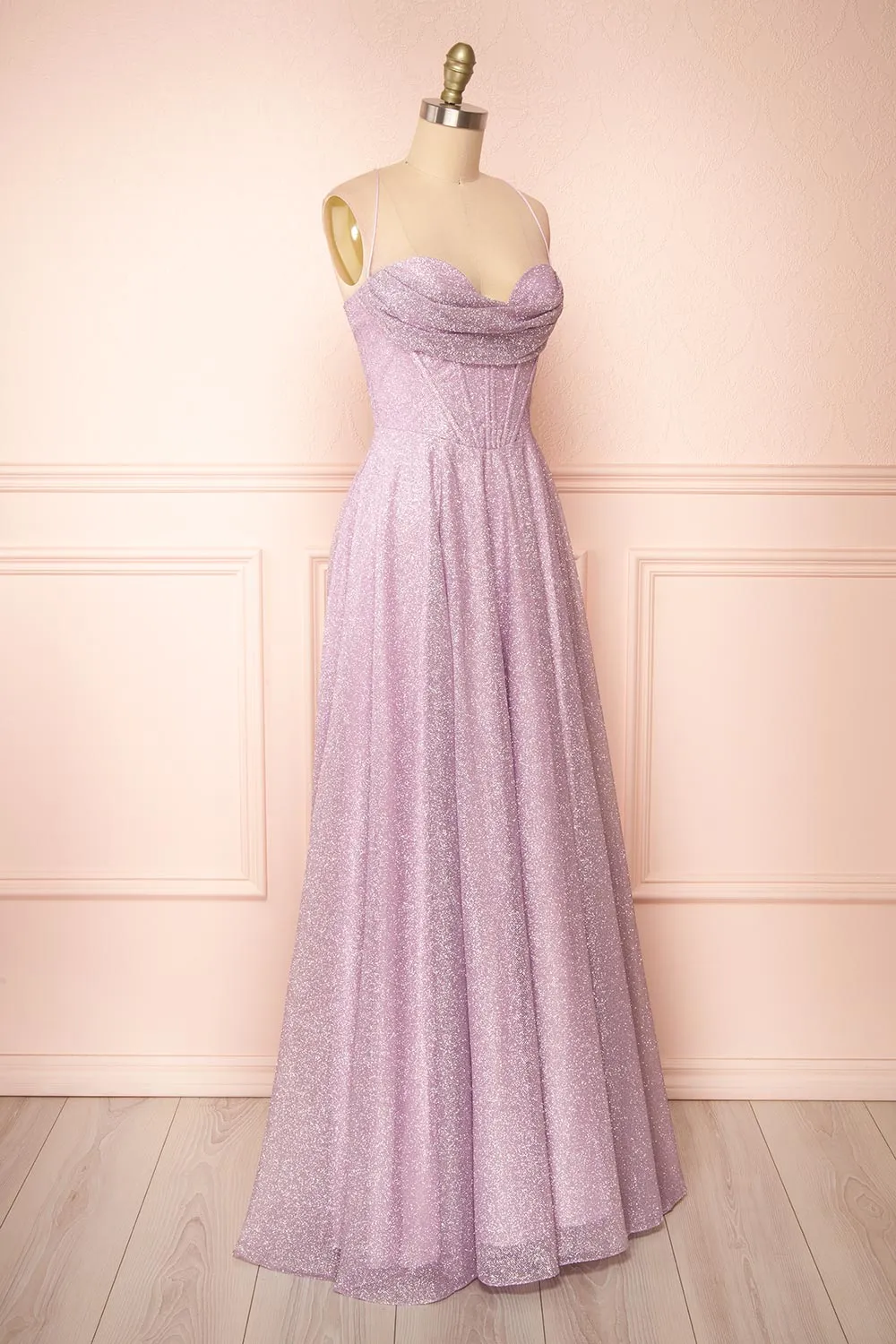 Lexy Lilac | Sparkly Cowl Neck Maxi Dress