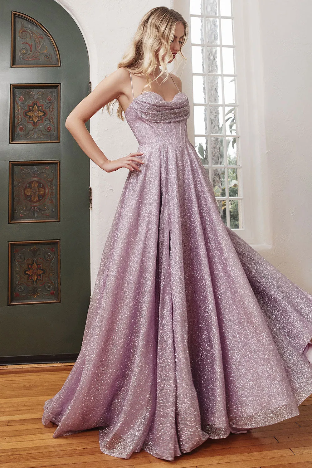 Lexy Lilac | Sparkly Cowl Neck Maxi Dress