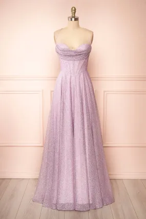 Lexy Lilac | Sparkly Cowl Neck Maxi Dress