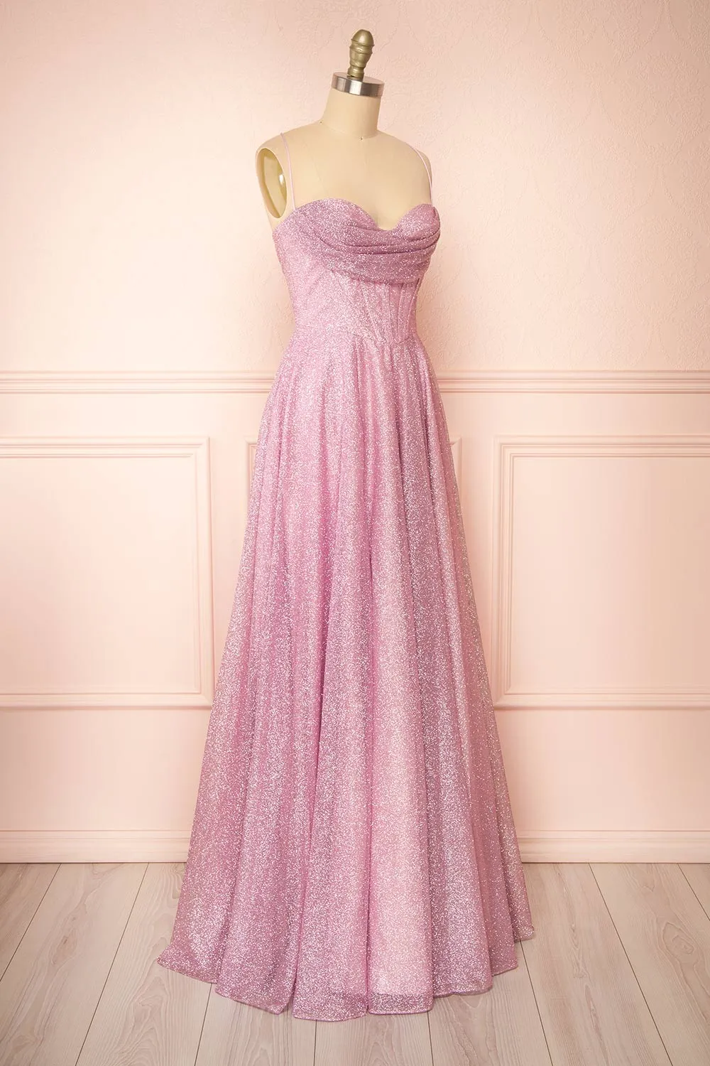 Lexy Pink | Sparkly Cowl Neck Maxi Dress