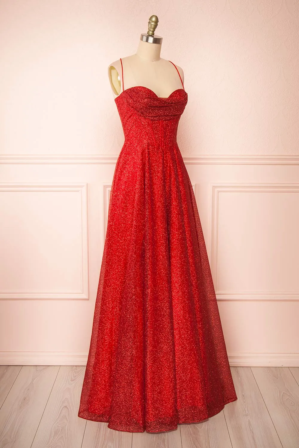 Lexy Red | Sparkly Cowl Neck Maxi Dress